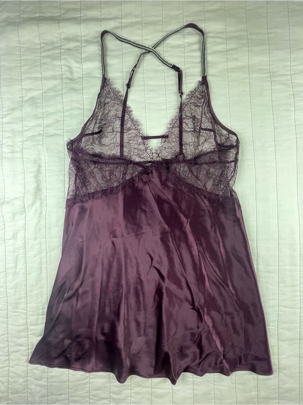 Victorias Secret Very Sexy Plum Sheer Lace Top Satin Drop Back Chemise XL